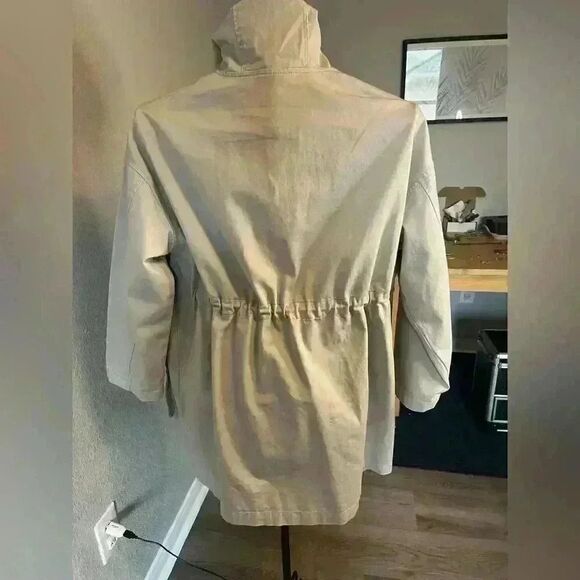 ASOS gray/tan hooded maternity cinch waist lightweight summer coat cotton sz 4 - Picture 5 of 6